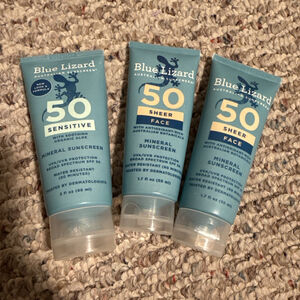 LOT Of 3 Blue Lizard SENSITIVE & Sheer Face Mineral Sunscreen SEALED EXP 2027
